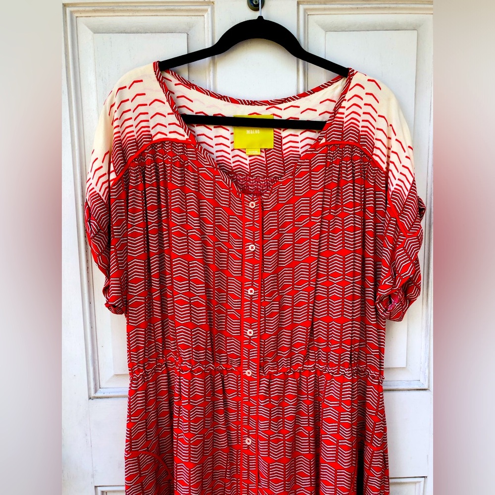 Maeve Anthropologie Red and White Patterned Shirt Dress